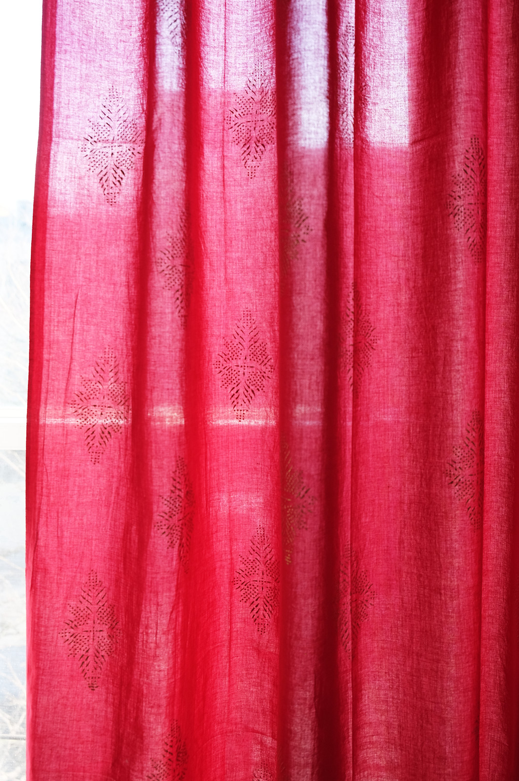 Hand block printed curtain – Red with gold print – cotton – 47″w x 92″ l