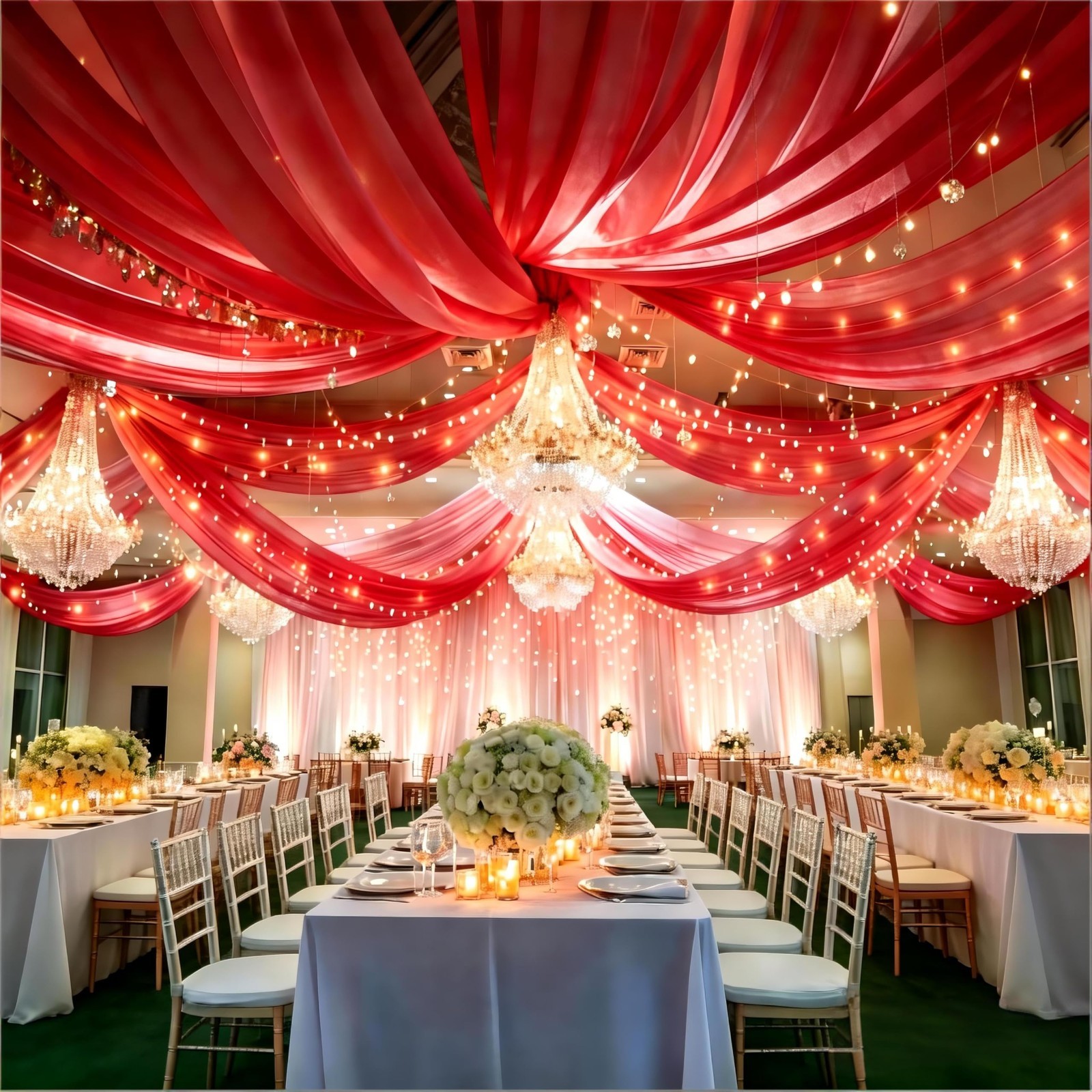 Red Chiffon Ceiling Drapes 5ft x 20ft – Wedding Drapery Fabric for Party Decor