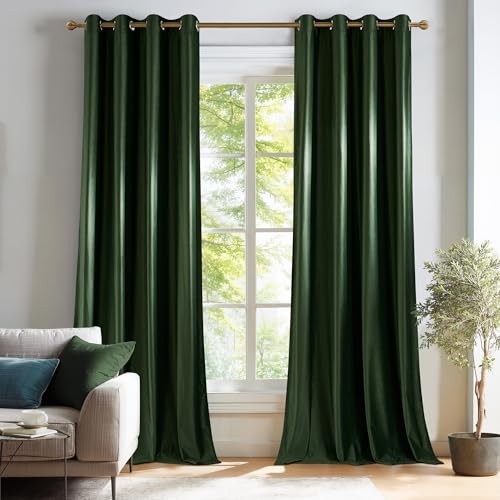 Velvet Curtains 96 Inch Long for Bedroom, 52″W x 96″L (Pack of 2) Olive Green