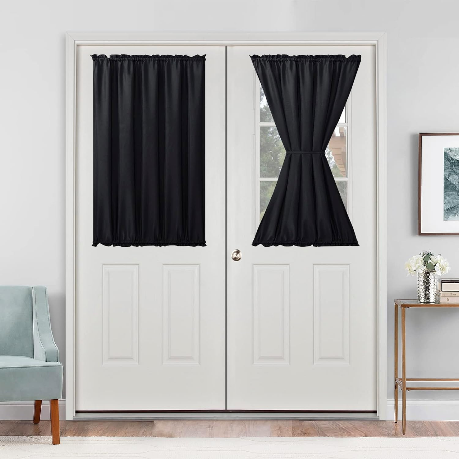 Rod Pocket Short Front Sidelight Curtain for Small Window 1 Panel Black 52″X40″