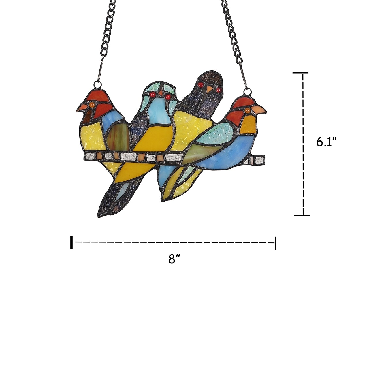 Tiffany Style Stained Glass Window Panel Starling Birds On Perch 6″ H x 8″ L