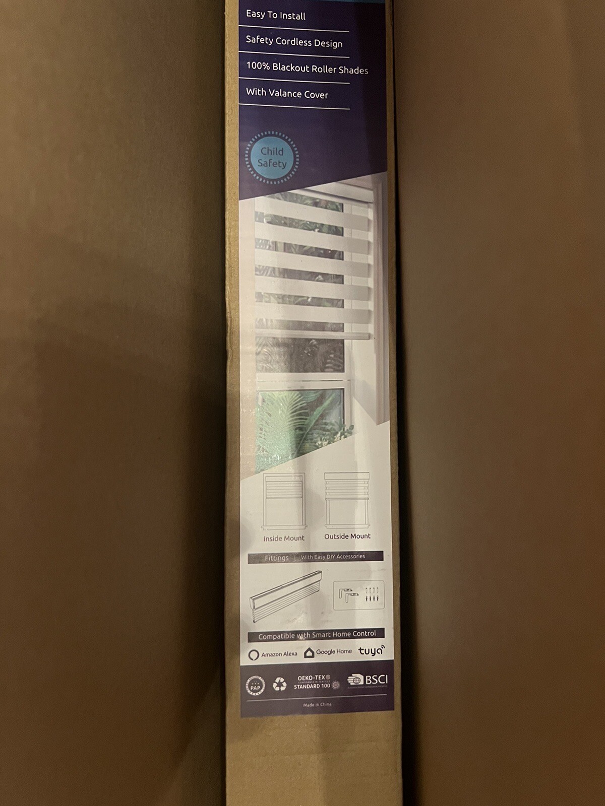*NEW* CITOLEN Motorized Zebra Smart Blinds, Integral Valance 34”Wx72”H *GRAY*