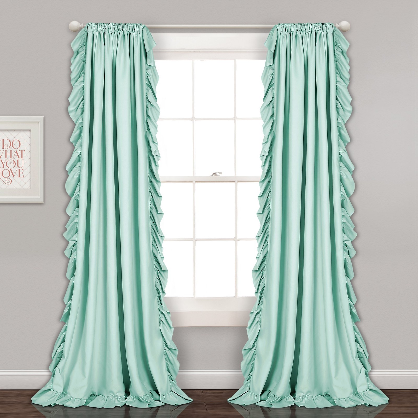 Reyna Ruffle Window Curtain Set, 137.2 x 213.4 cm, Light Blue, Flowy Curtain…