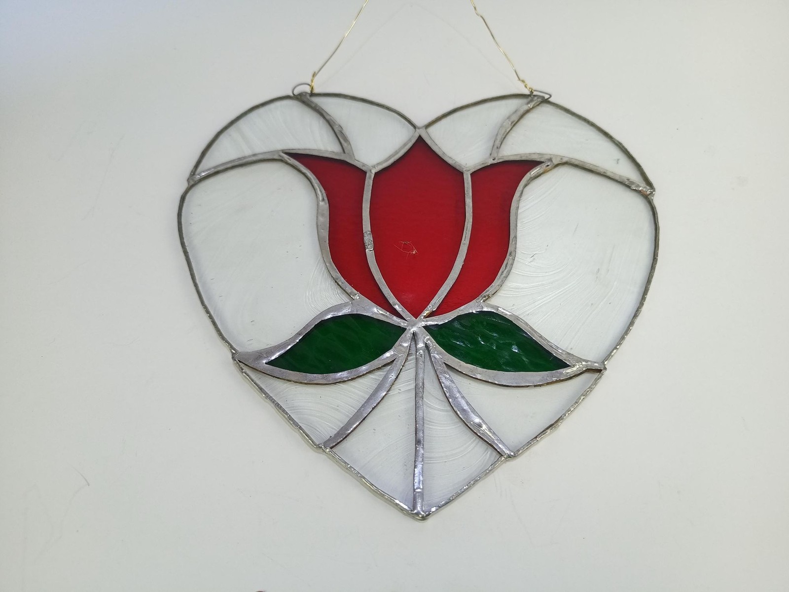 Stained Glass Panel Wall Hanging Window Decor 8 x 8 In Red Tulip Art Glass