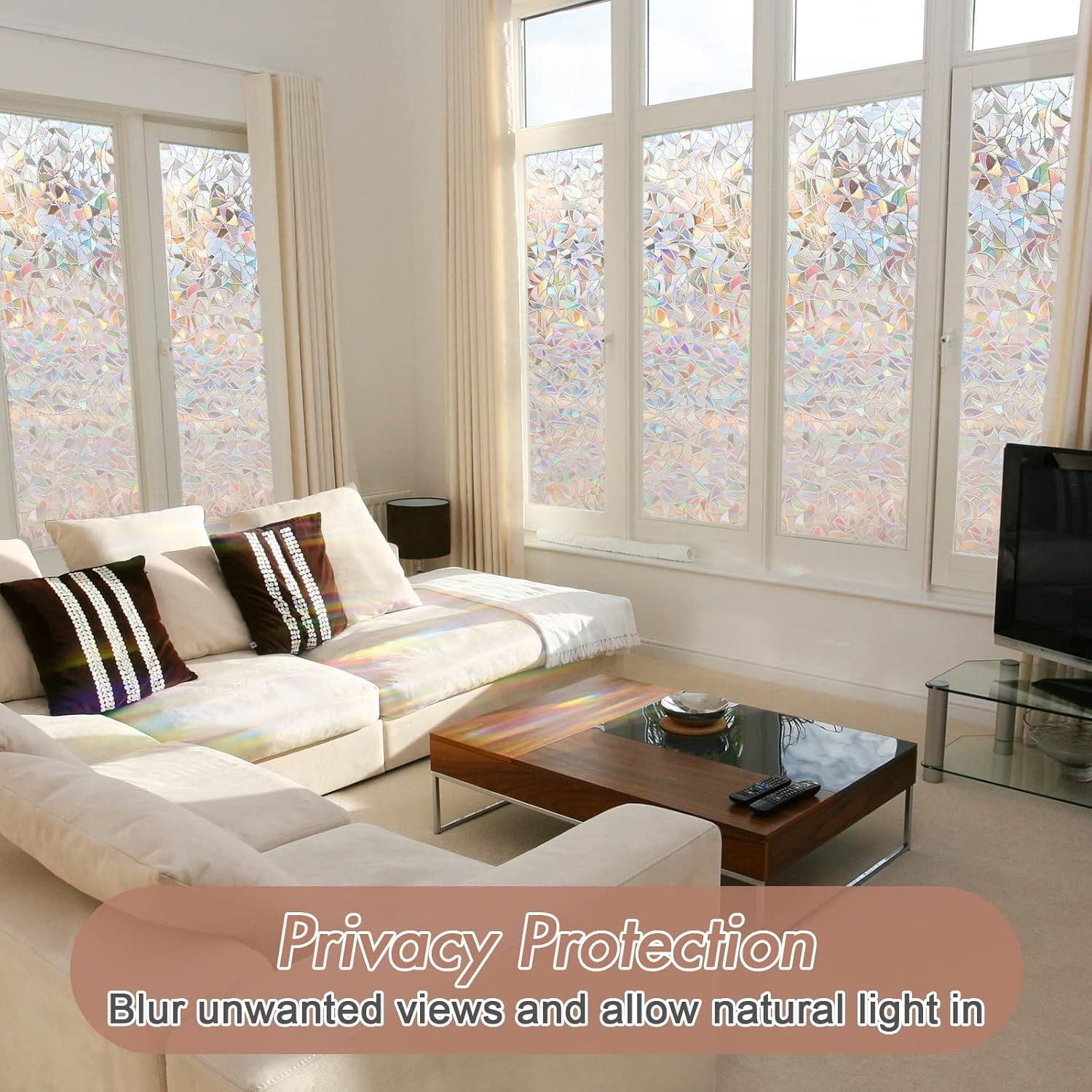 Window Privacy Film, Stained Glass Rainbow Film, 17.5″ x 78.7″ | Decorative W…