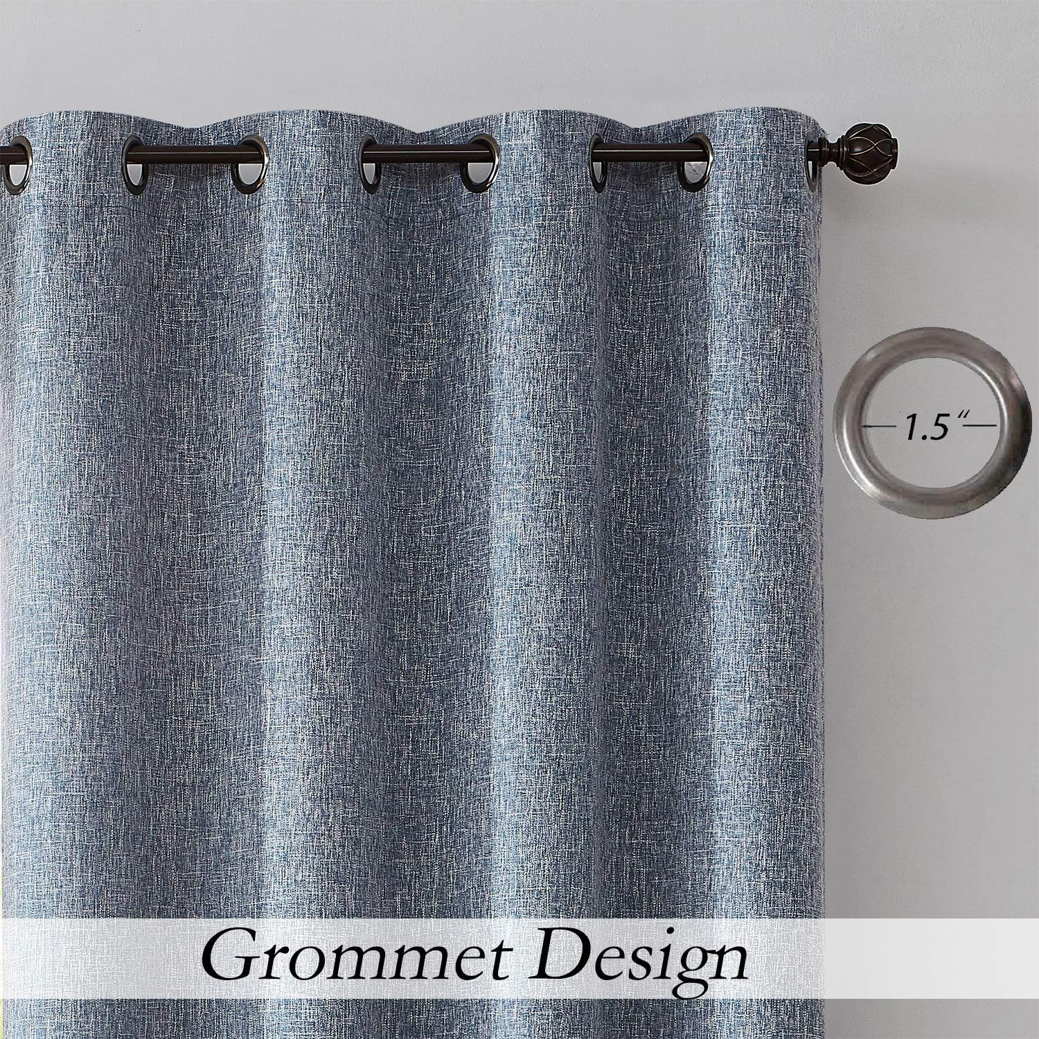 Indigo Solid Full Blackout Curtain Heavy Linen Texture Window Treatment for Bedr