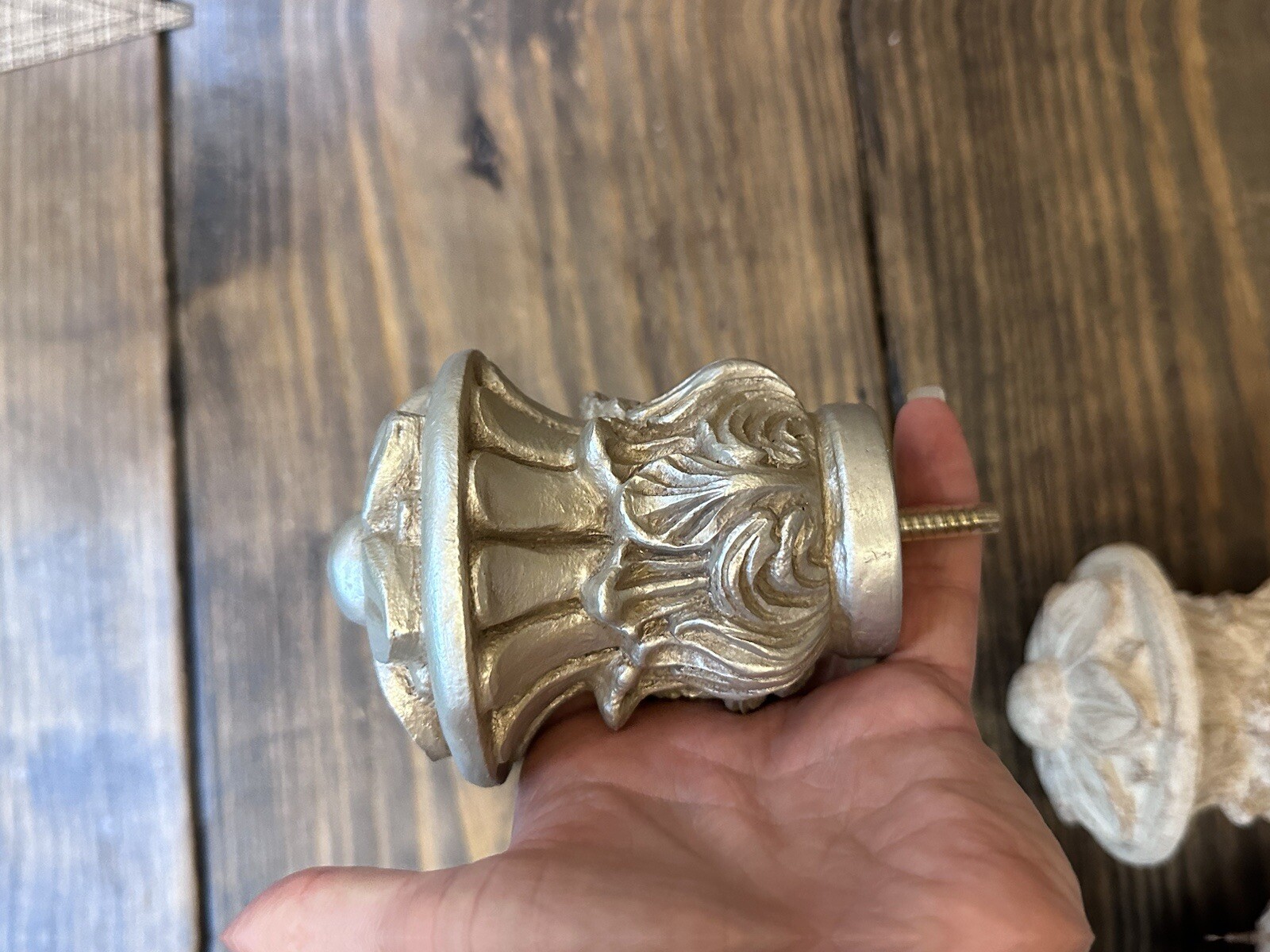 Kirsch Levolor 1 3/8” Pole Finial Pewter Off White Ornate French Regency Lot New
