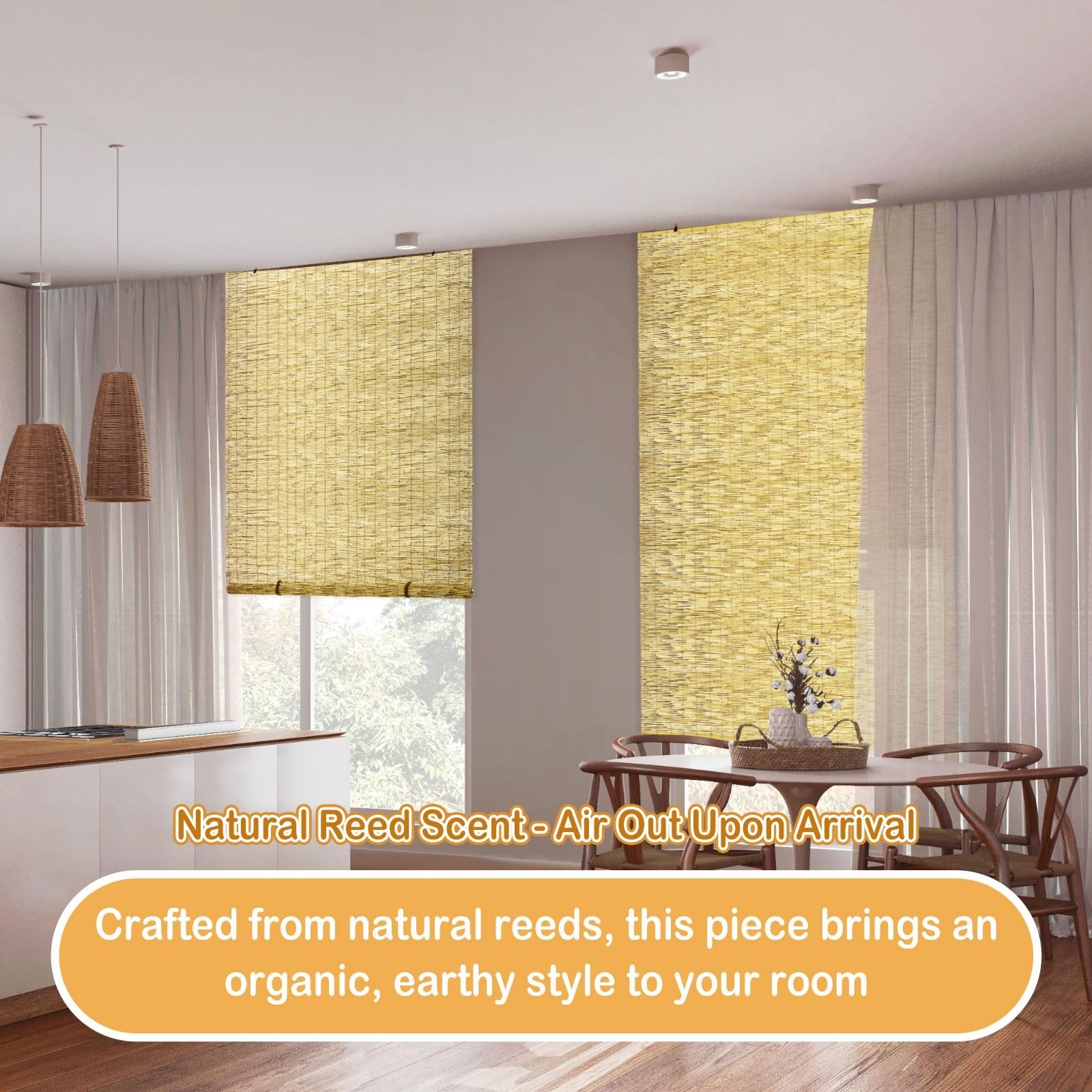 2 Pcs Bamboo Roll Up Blinds 48″ W x 72″ H Outdoor Cordless Shades for Privacy &