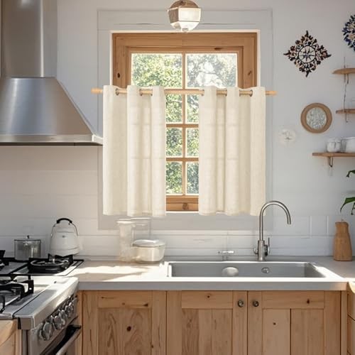 30 Inch Short Curtains for Small Window, Light 42″W x 30″L (Pack of 2) Beige