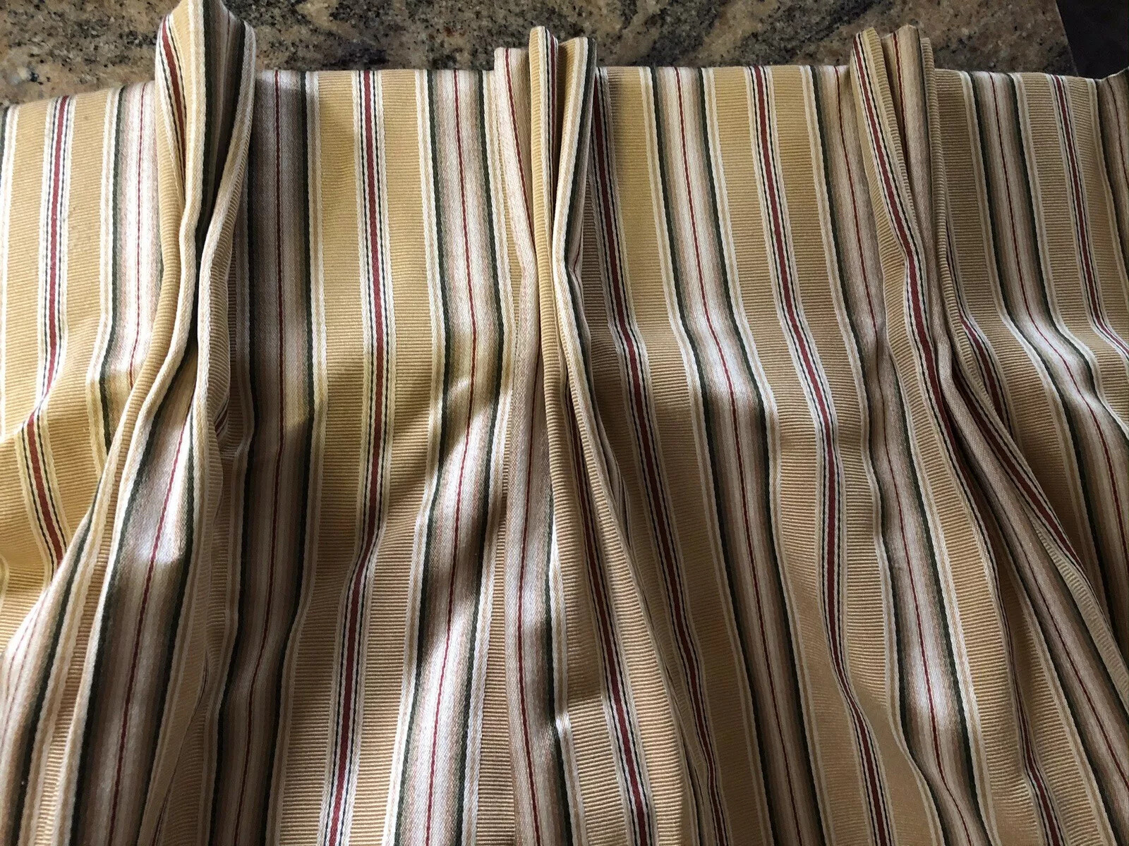 CUSTOM ROBERT ALLEN PINCH PLEAT STRIPE DRAPES,77”X70”L GOLD,GREEN&BURGUNDY