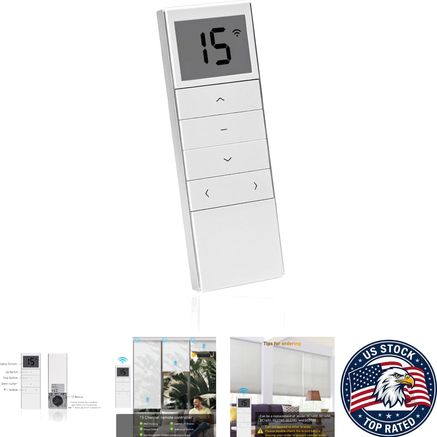 DC1602 15-Channel Remote Emitter for Motorized Blinds – Rechargeable Control