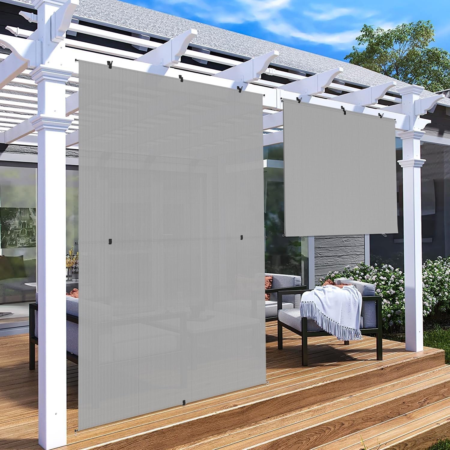 Outdoor Foldable Sunshade Blinds for Porch & Deck – 7’Wx6’H, Light Grey
