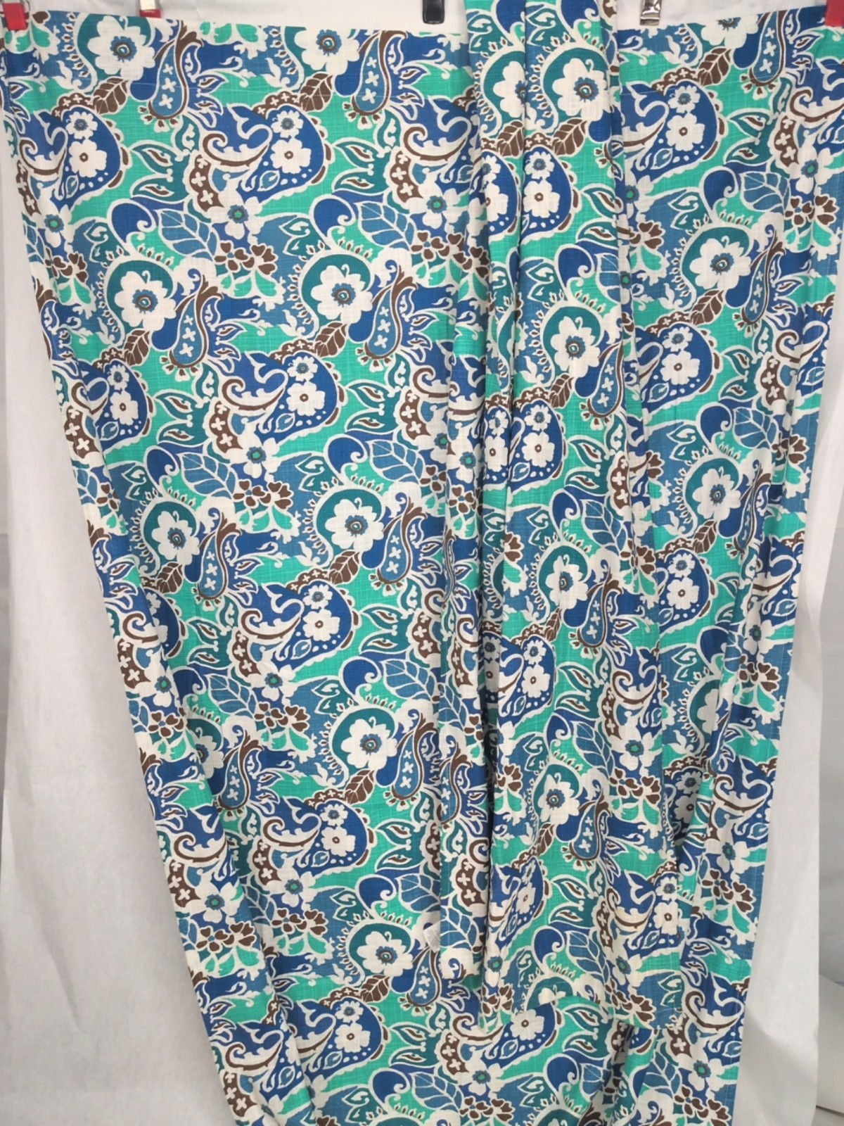 Pier 1 Imports Curtain Blue Green Paisley Floral 46×84 set of 2, 100% Cotton Rod