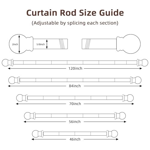 2 Pack Curtain Rods for Window 32 and 48, Black 5/8 inch Splicing Single