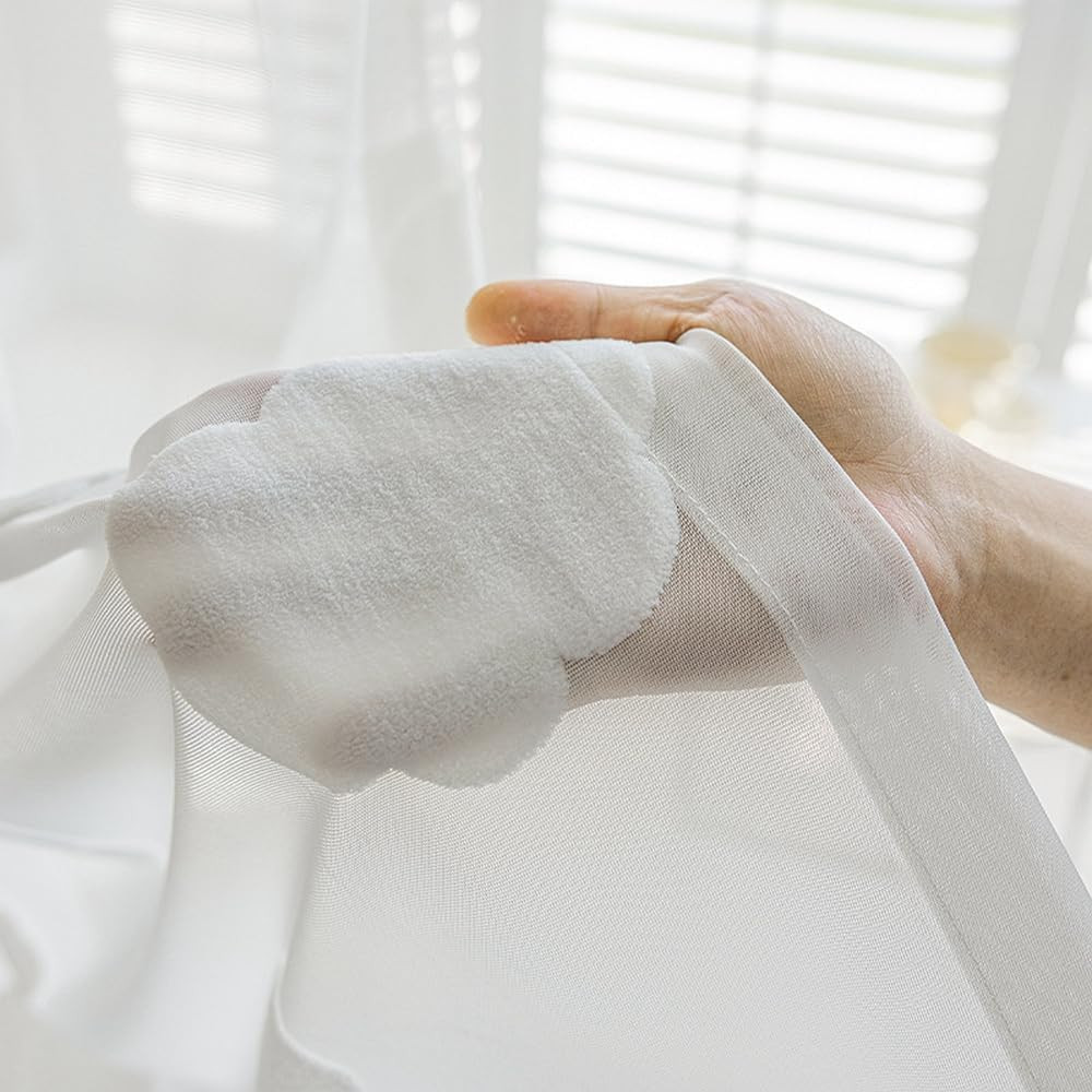 White Cloud Pattern Semi Sheer Curtains for Kids Bedroom | Light Filtering Rod P