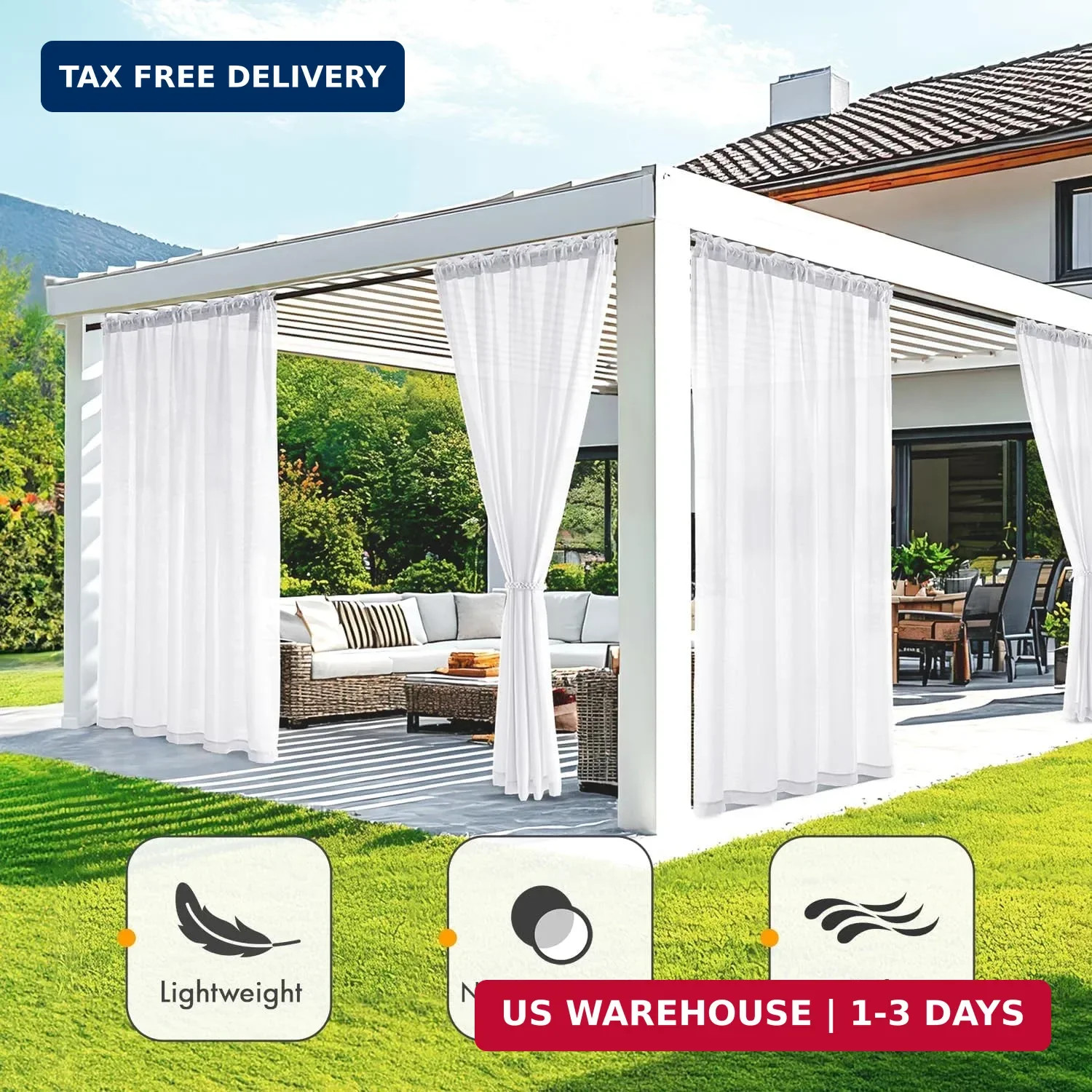 MIULEE White Privacy Outdoor Curtains Waterproof Non-See-Through Semi Sheer 2 Pa