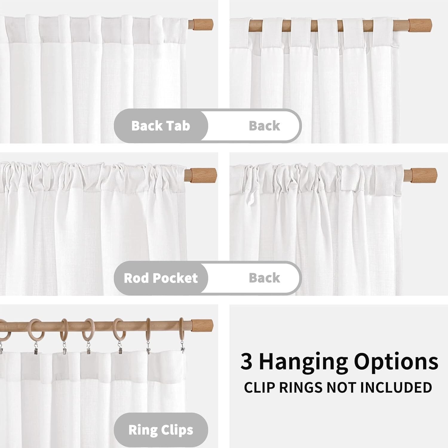 Pack of Two (2) BGment: Extra Long Flax Linen Window Drapes (52″ x 120″) White