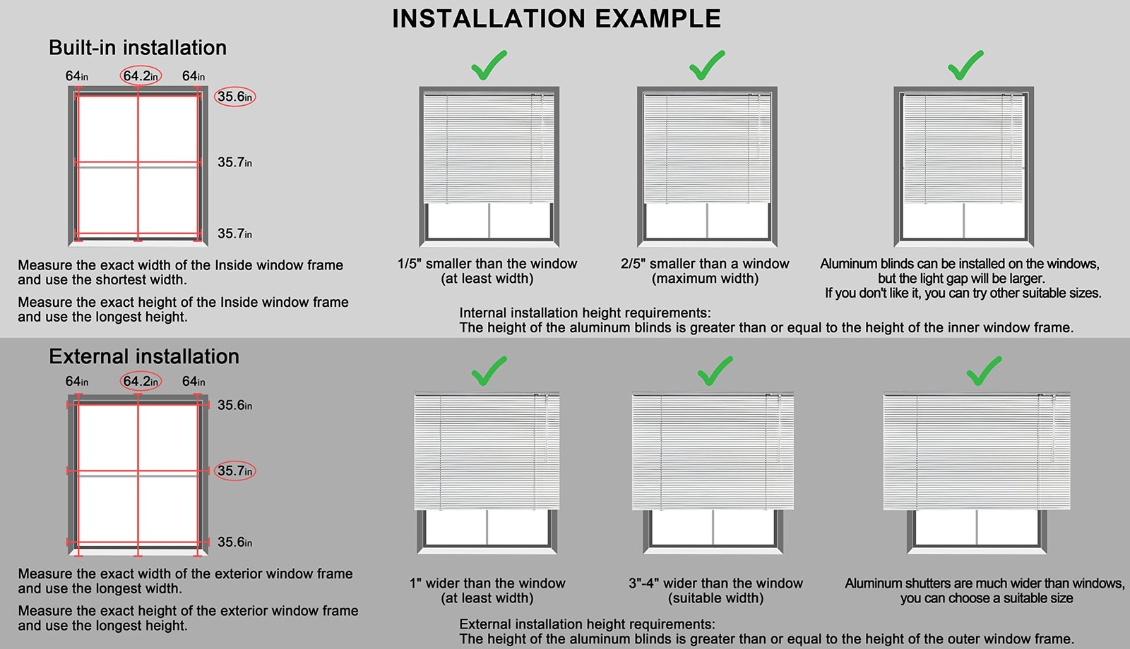 Mini Blinds Suitable for 20″ W x 64″ H Windows 1″ Aluminum Horizontal Venetia…