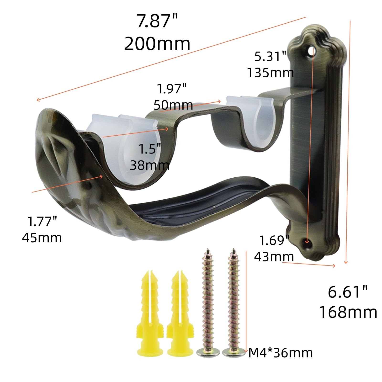Tsnamay 3Pcs Double Curtain Rod Brackets Holders,1 Inch Retro Wall Mount Brac…