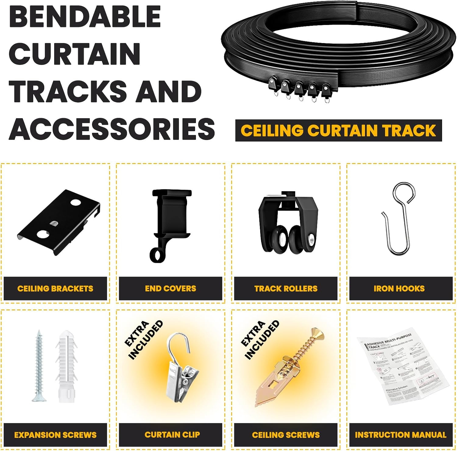 Flexible Bendable Ceiling Curtain Track, Mount for Curtain Rail with Curtain Tra