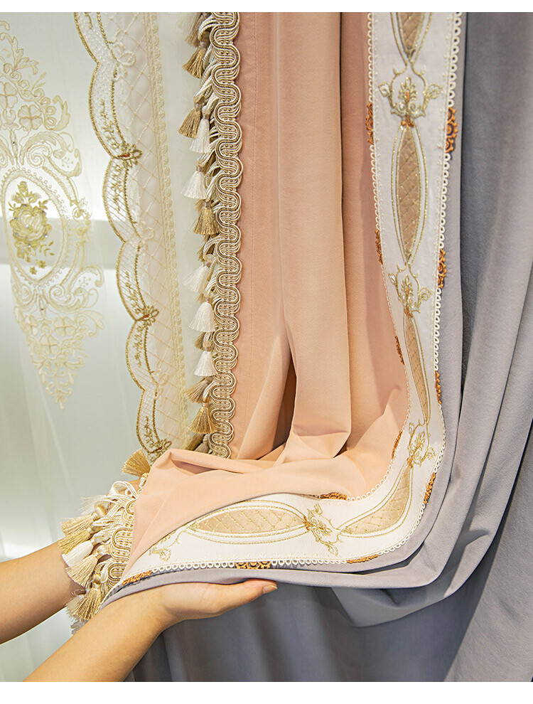 French pink gray patchwork velvet cloth blackout curtain tulle panel drape C1260