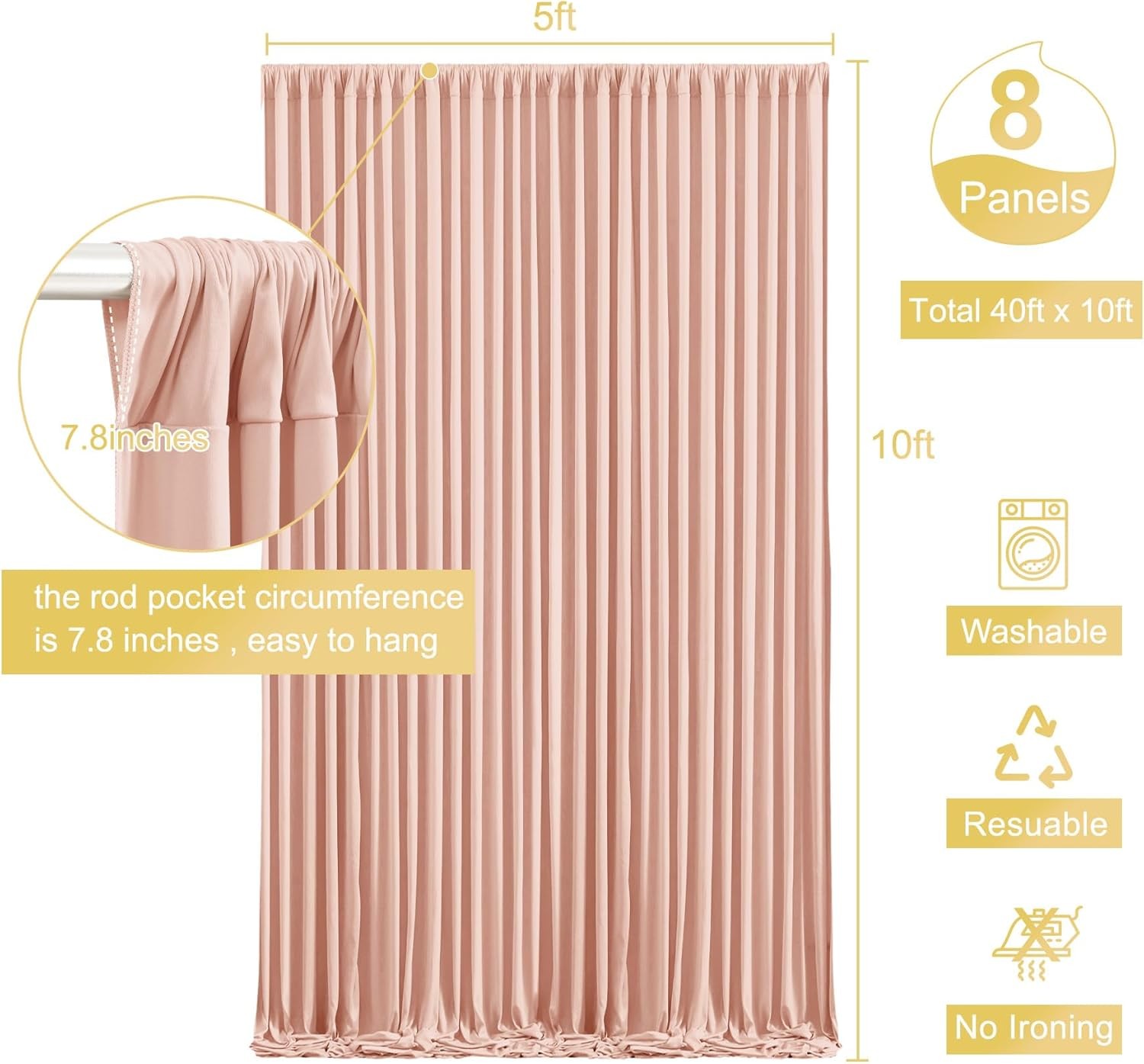 40ft x 10ft Wrinkle Blush Pink Backdrop Curtains for Wedding Parties Curtain