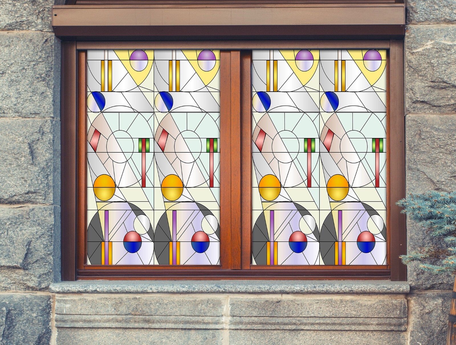 3D Line Circle A448 Window Film Print Sticker Cling Stained Glass UV Sinsin