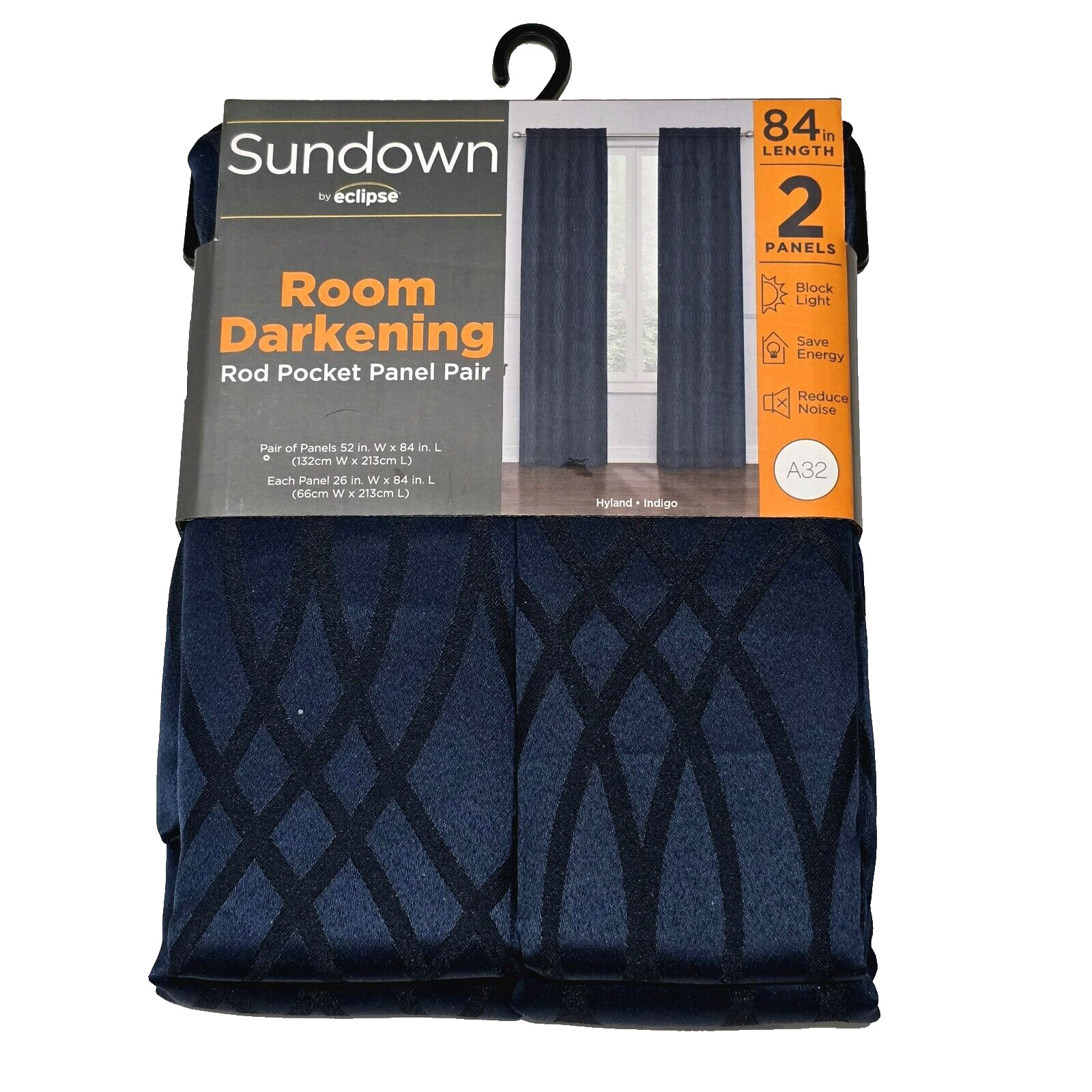 Sundown By Eclipse Room Darkening Rod Pocket Panel Pair 26x84in Hyland Indigo