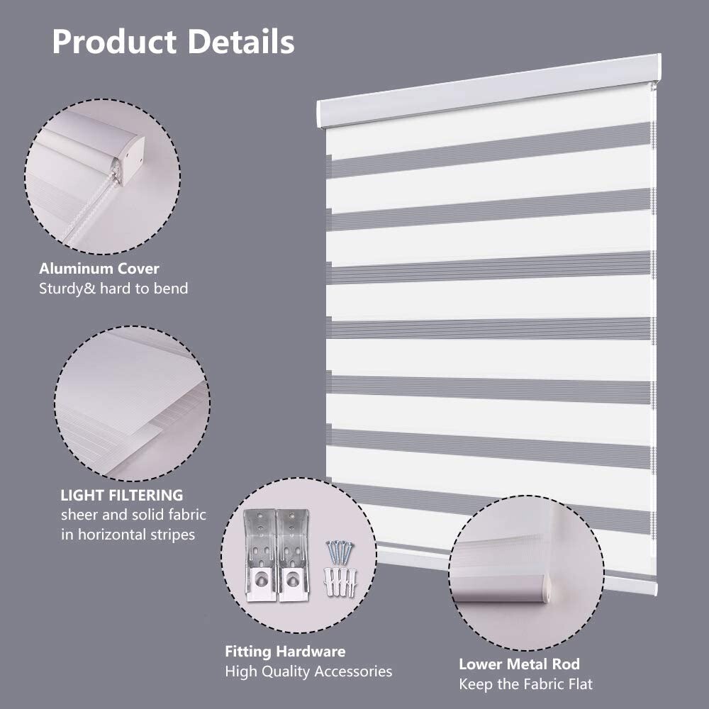 LUCKUP Zebra Blind 24×72 White Dual Roller Shade Day Night Valance Polyester