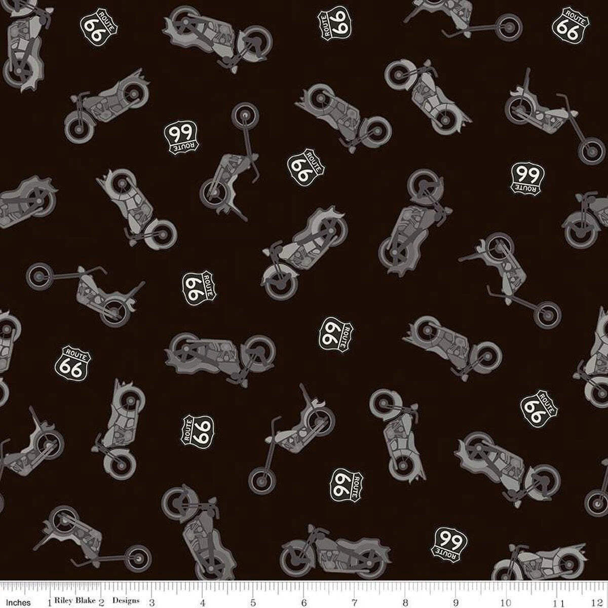 Handmade Valance or Curtain Panel Route 66 Bikes Black
