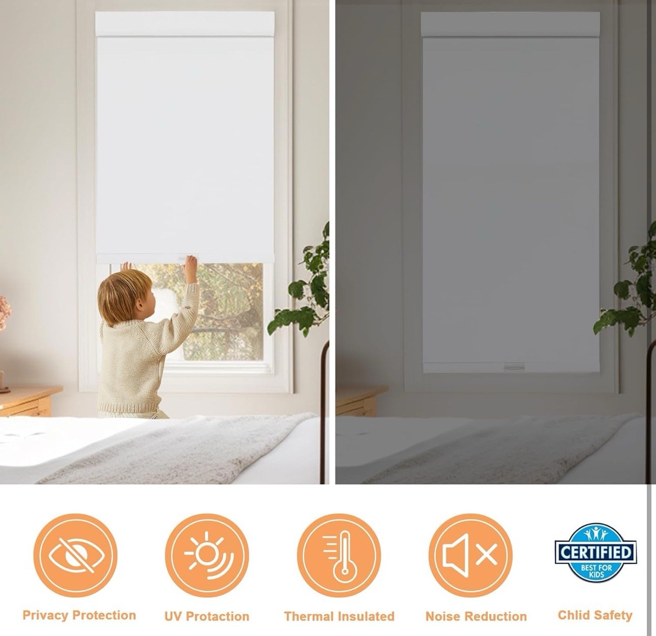 Blackout Cordless Roller Shades No Drill, Thermal UV Window Blinds 30″ W x 72″ H