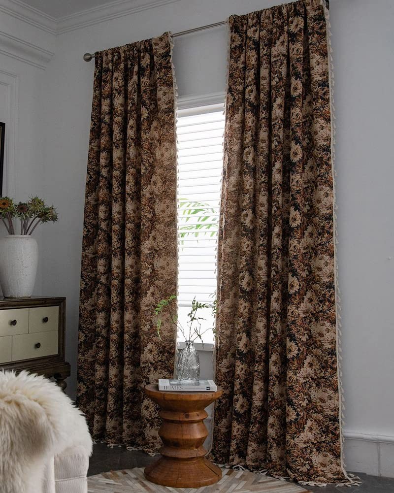 Vintage Floral Oil Painting Curtains with Tassels Set of 2 Panels Rod Pocket …