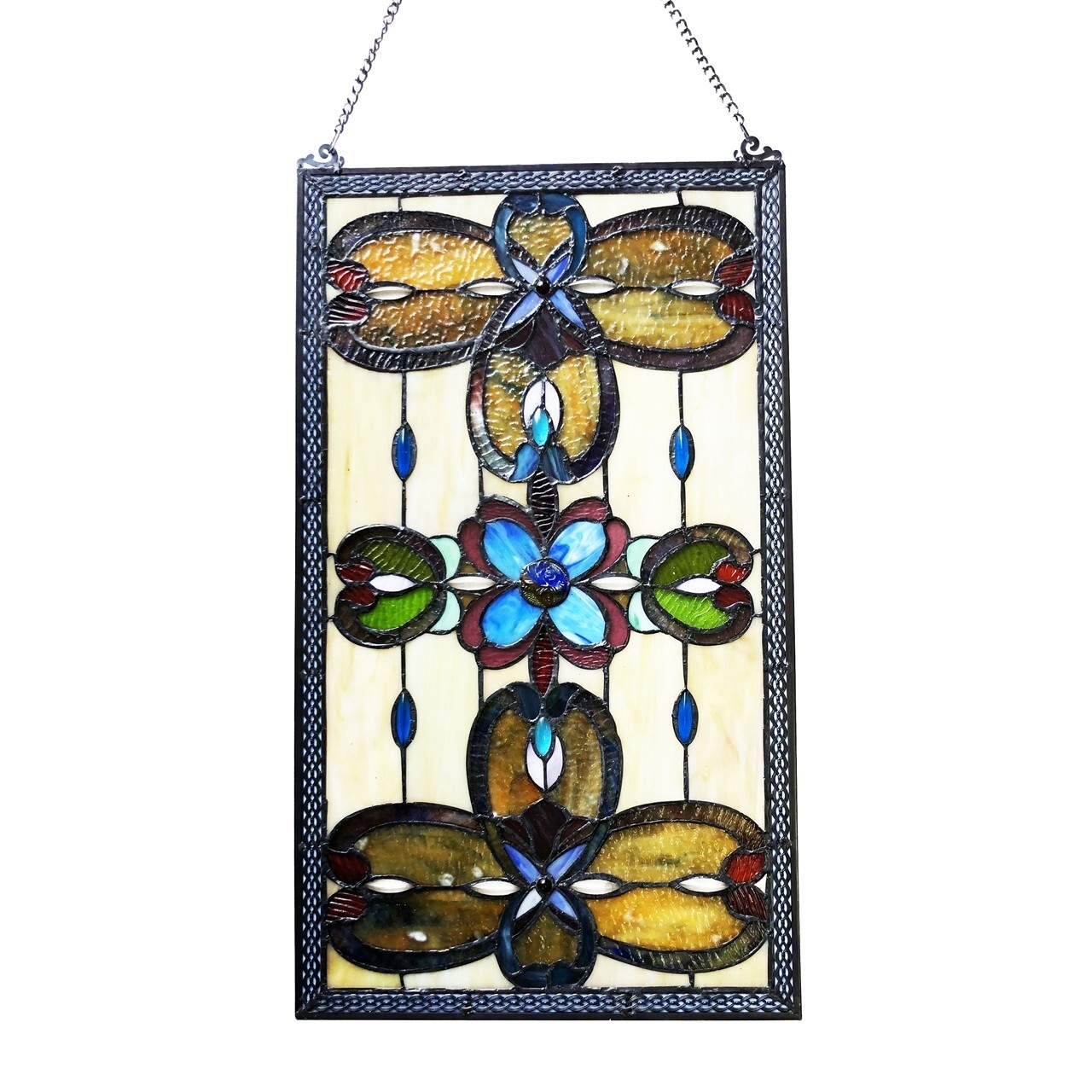 Window Panel Victorian Design 15 X 26 Tiffany Style Stained Glass MATCHING PAIR