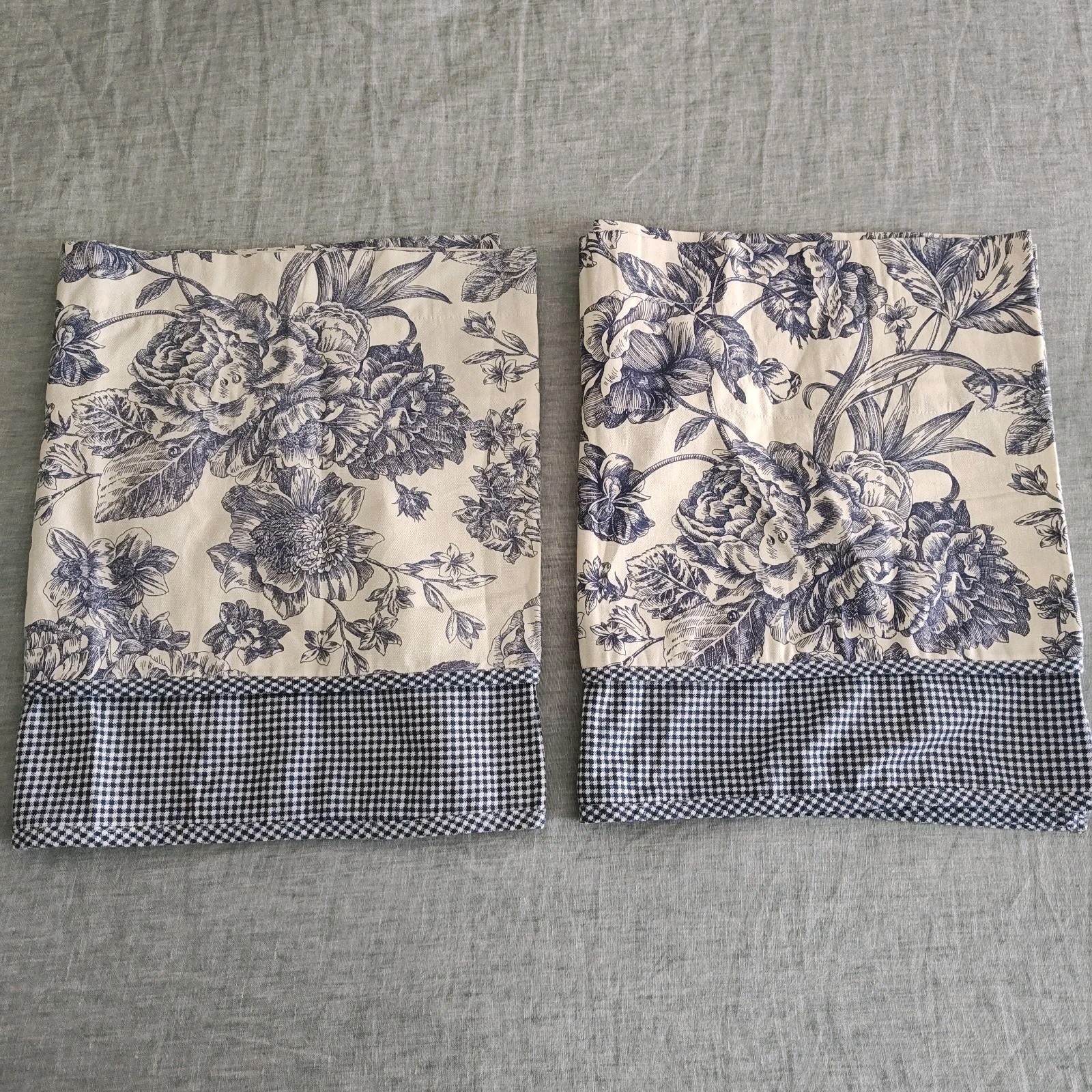 2 Waverly Garden Room Blue Toile Floral Gingham Cottage Window Valance 50″X 15″