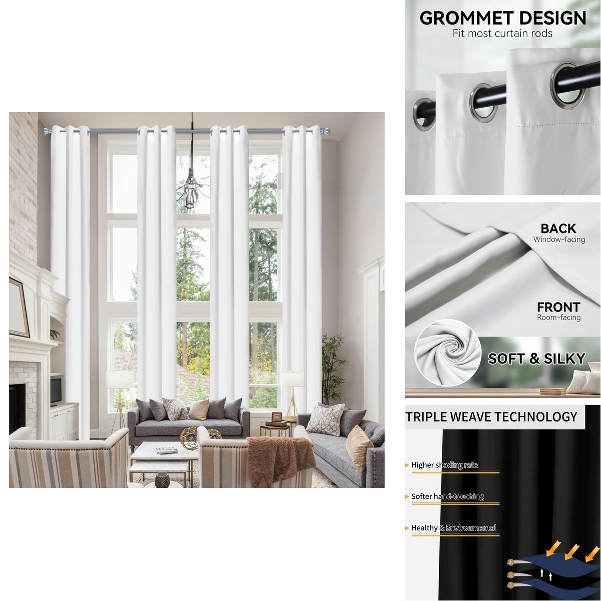 Hascemon Extra Long Blackout Curtains Room Darkening Grommet High Ceiling