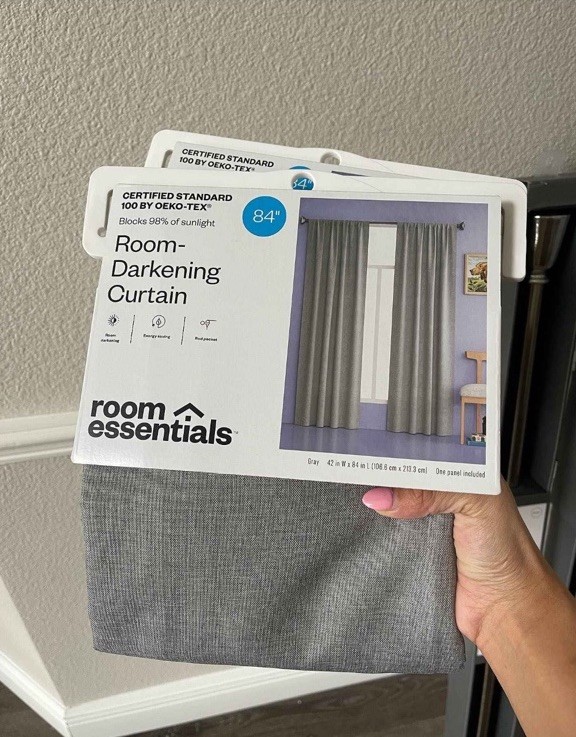Room Darkening Heathered Gray Single Curtain Panel 42″ x 63″ Room Essentials NEW