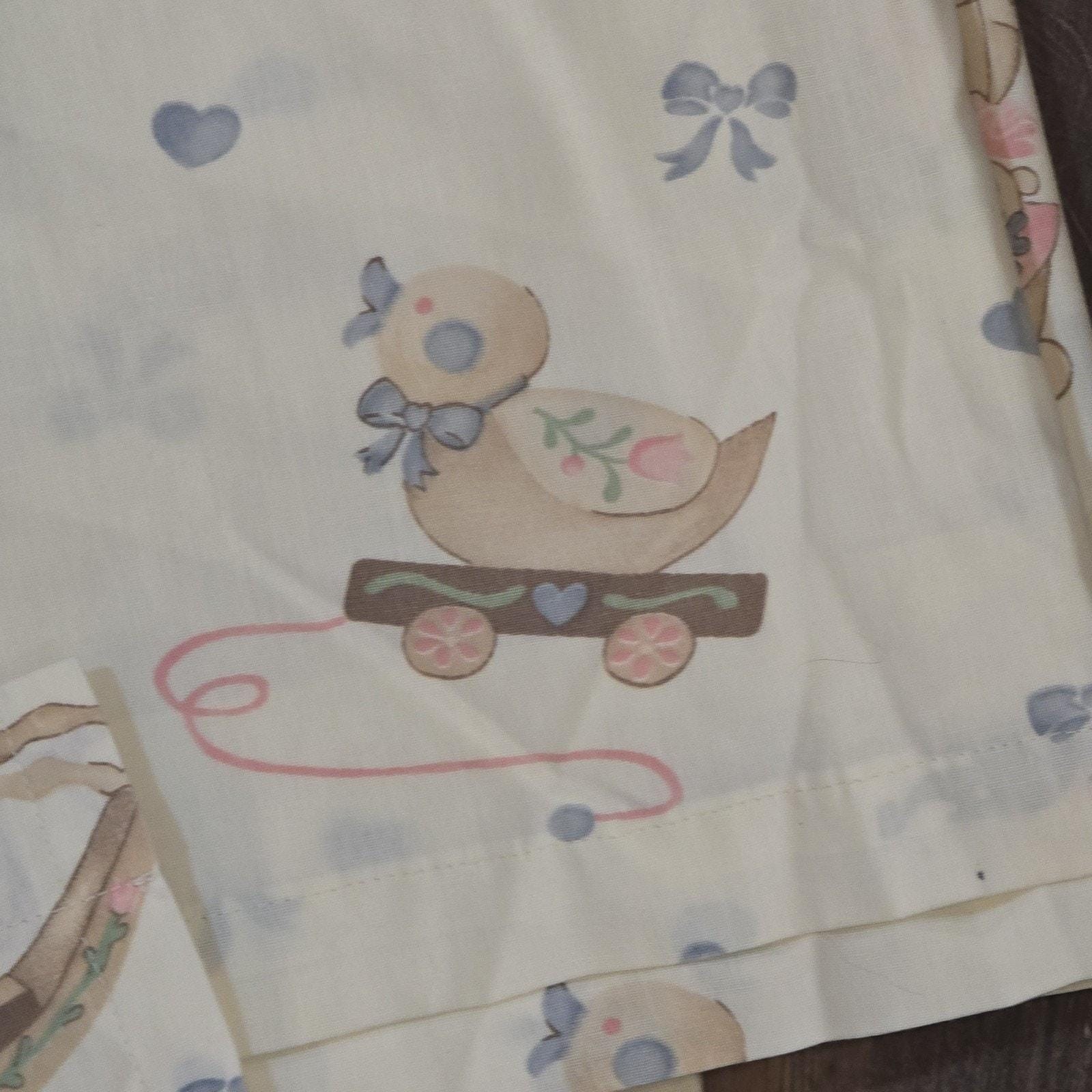 2 Rocking Horse Vtg Toys Nursery Baby Room Handmade Curtains Valance Cottagecore