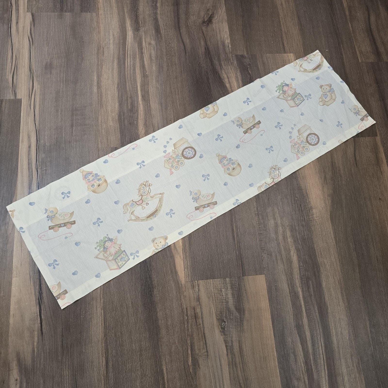 2 Rocking Horse Vtg Toys Nursery Baby Room Handmade Curtains Valance Cottagecore