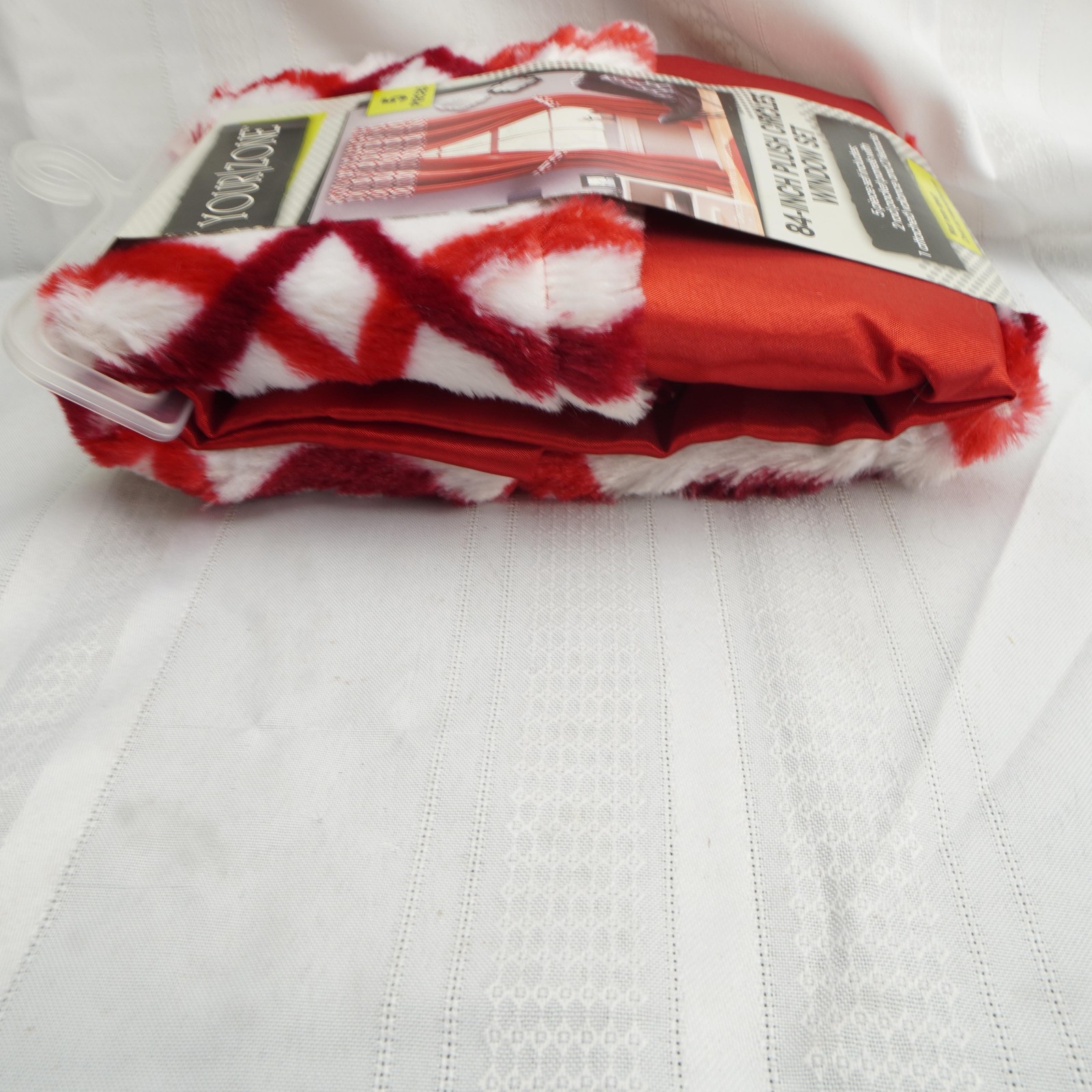 Your Zone 84-Inch Plush Circles Window Set 5 Piece Red Curtains Valance Tiebacks