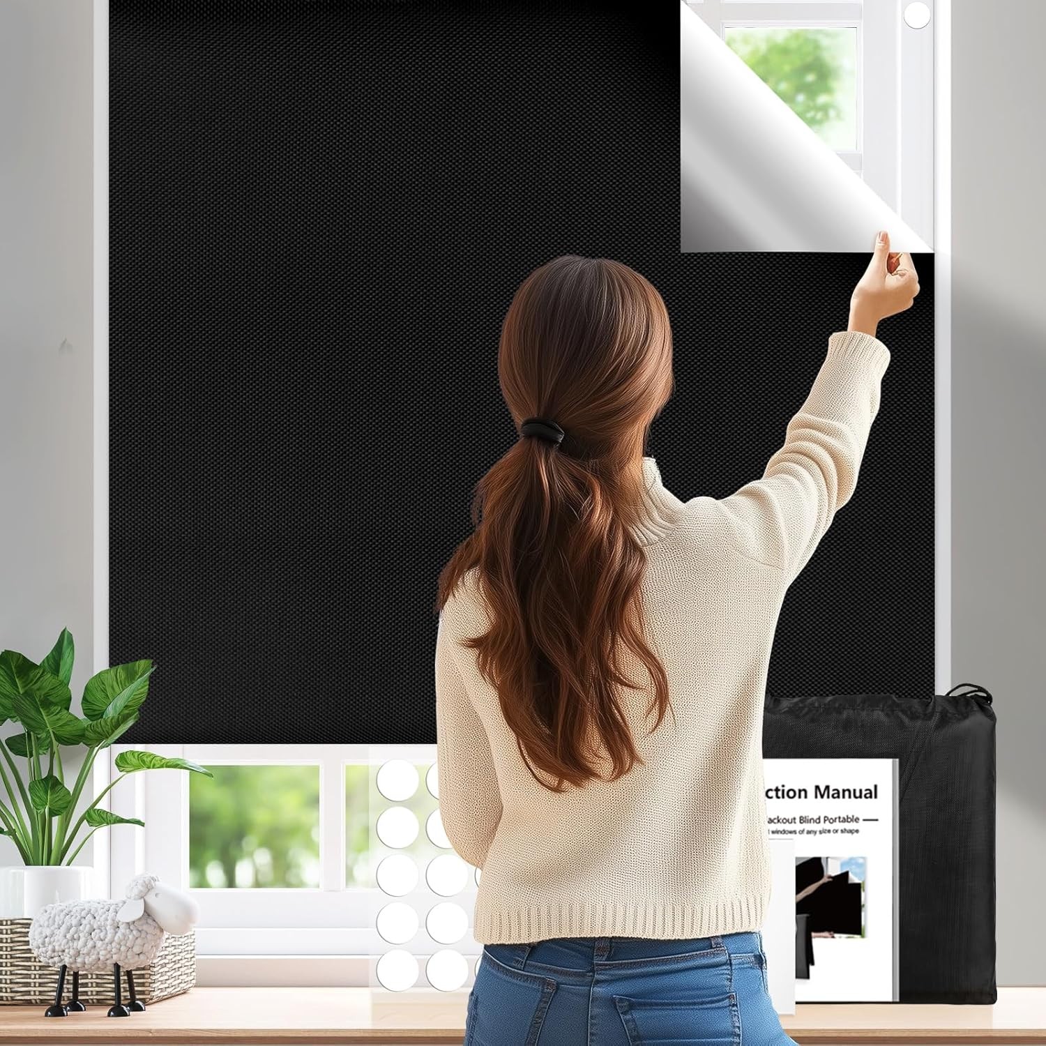 Blackout Shades Curtains for Bedroom, 118 x 57 Inch No Drill Blinds for Windows