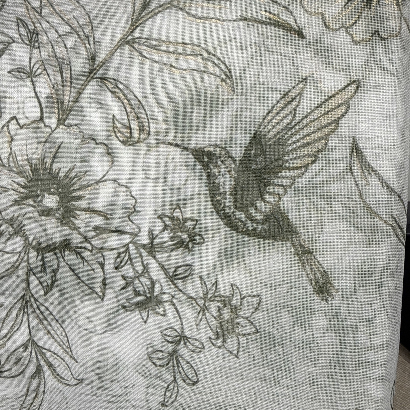 (2) Laura Ashley Hummingbird Floral Green Metallic Sheer Pole Panels 84” New~