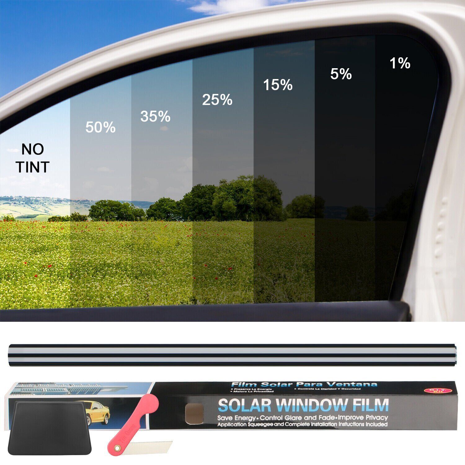 5%/15%/25%/35% VLT Uncut Window Roll Tint Film 20″ x 10ft Car Home Office Glass