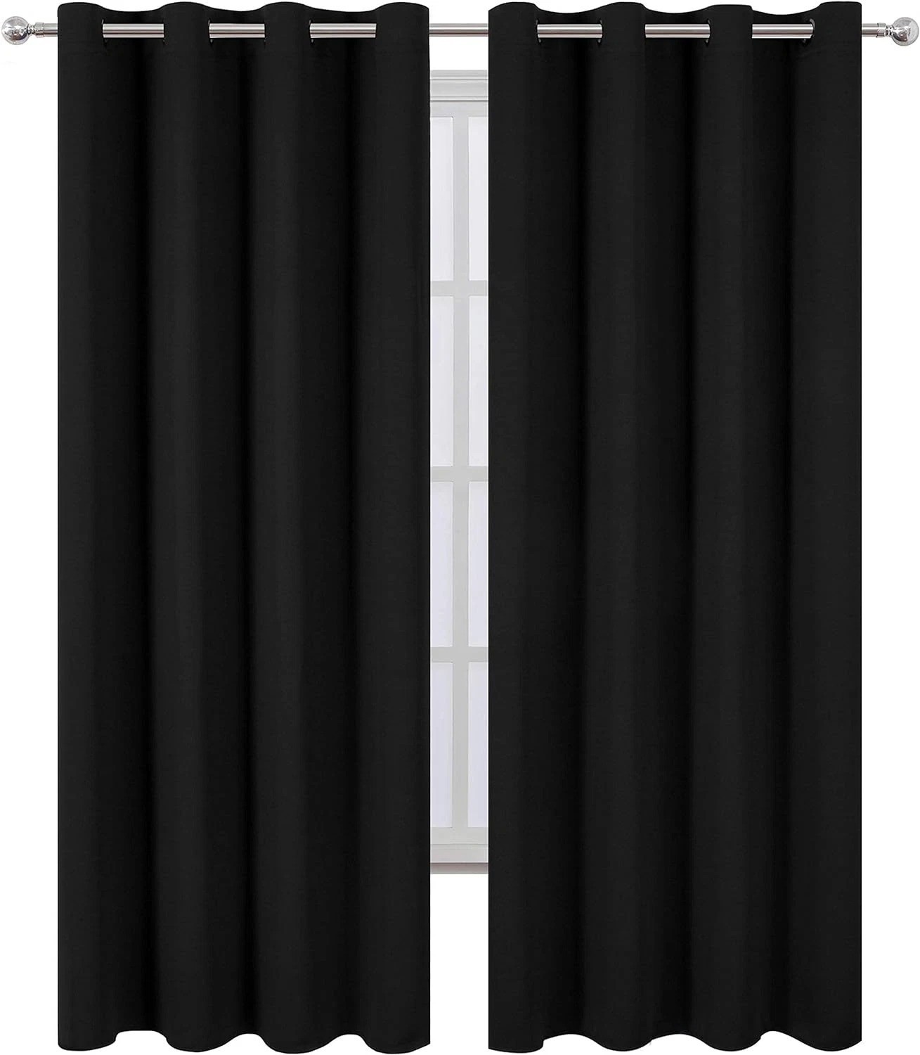LEMOMO Blackout Curtains 52 X 84 Inches Long Black Curtains Set of 2 Panels Ther