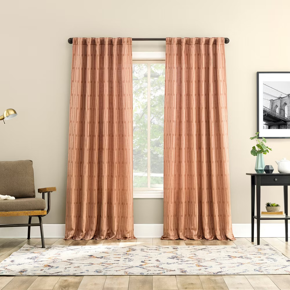 No. 918 Dover Tonal Geometric Semi-Sheer Back Tab Curtain Panel