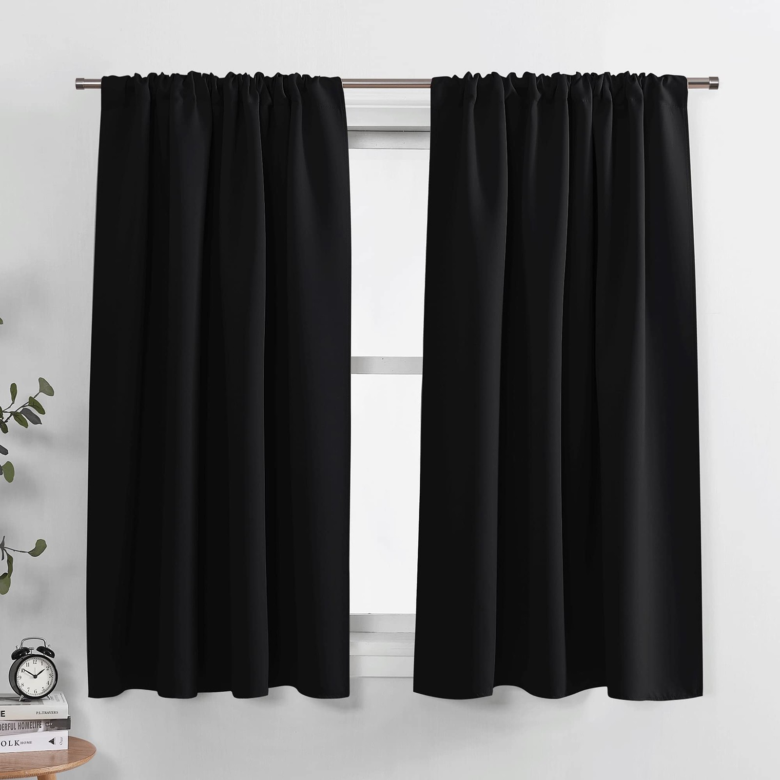 Home Decor Drapes, Blackout Kitchen Curtains, 2 Panels Set, 42×45 Inch, Black