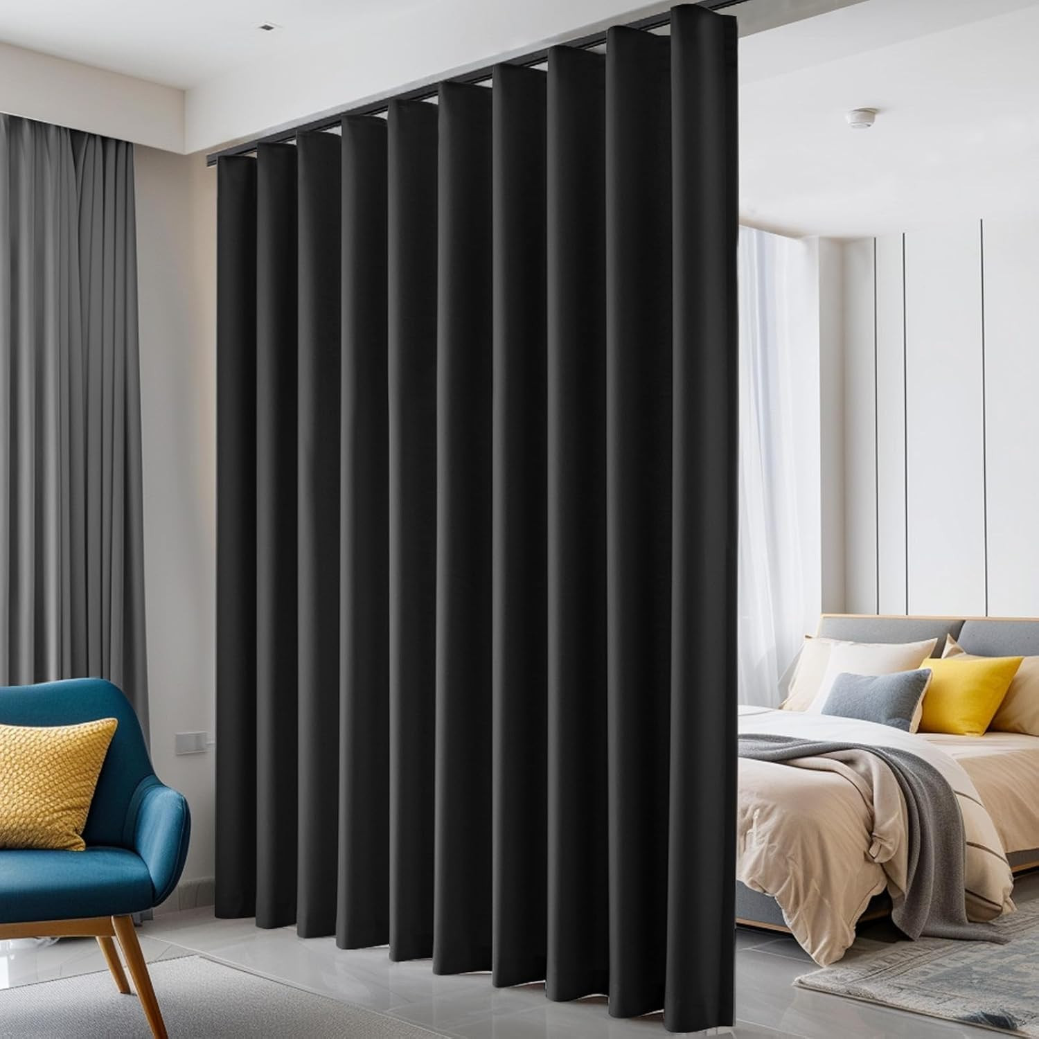Room Divider Curtains, Blackout Ceiling Track Curtains with Hook Sound Proof Flo