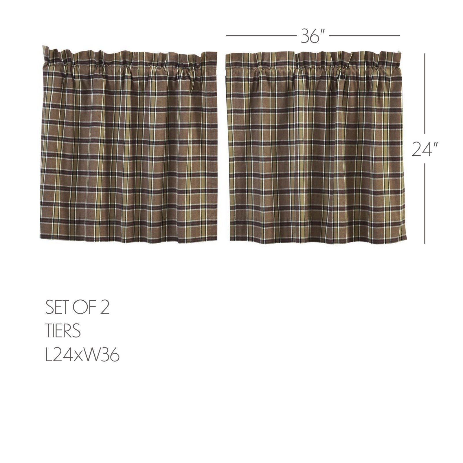 Rustic 24″x36″ Tier Pair Tan Rod Pocket Wyatt Kitchen Window Curtains VHC Brands