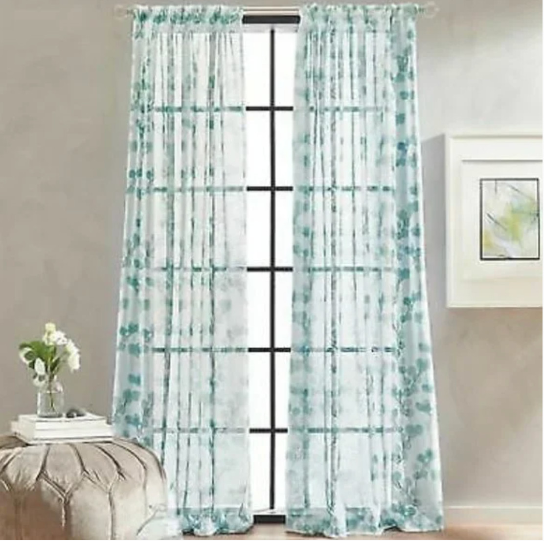 Peri Home 1 Rod Pocket Panel Kelly Print Aqua 50″ x 95″ NEW