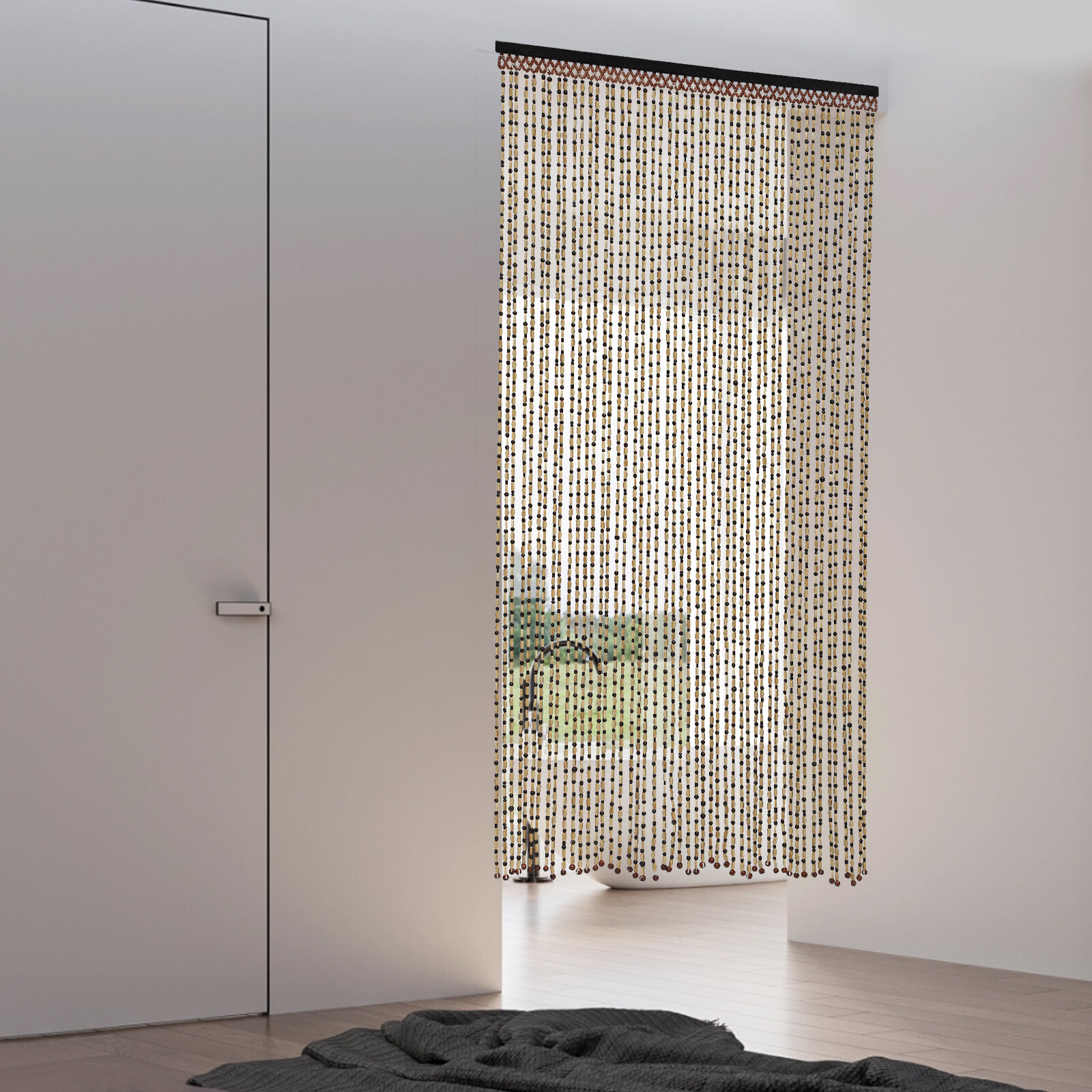 Boho Natural Wood and Bamboo Beaded Curtain for Doorway Room Divider 74.8 inch