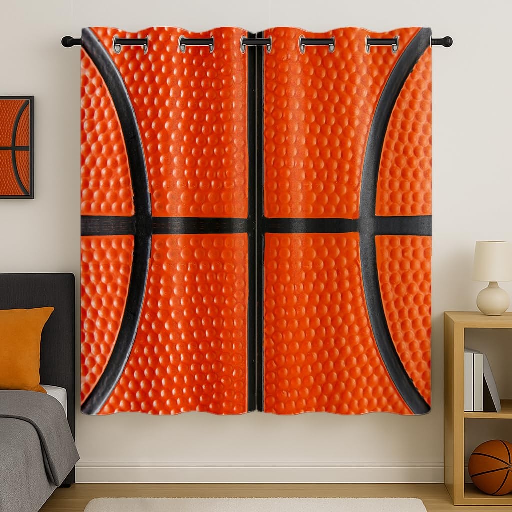 Sports Basketball Ball Blackout Curtains For Girls Boy Home Decor Surface Textur